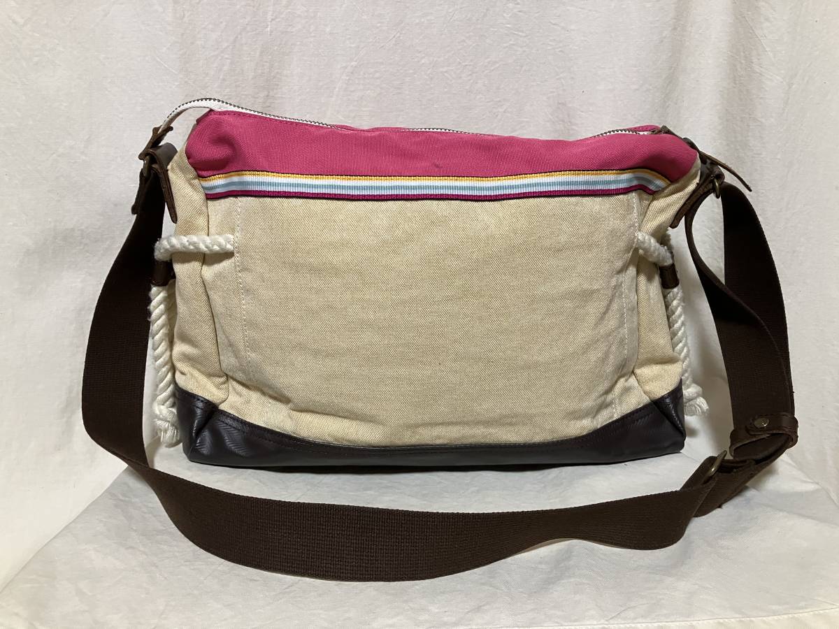 MSPC Sakura master-piece / Sakura сумка на плечо портфель бежевый / розовый / подпалина чай б/у товар сделано в Японии 