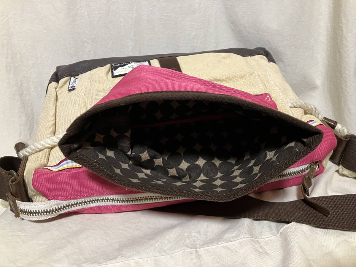 MSPC Sakura master-piece / Sakura сумка на плечо портфель бежевый / розовый / подпалина чай б/у товар сделано в Японии 