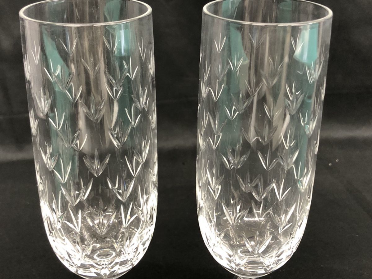 1004-027S⑦4637　グラス Tiffany&Co. ティファニー フローレット シャンパングラス ワイングラス セット ペア クリスタル まとめ 箱付き_画像3