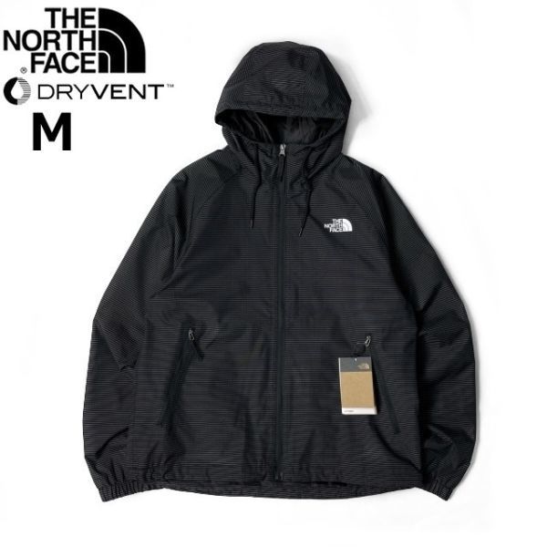 1円～!売切!【正規新品】THE NORTH FACE◆NOVELTY TNF RAIN HOODIE マウンテンパーカー US限定 2023最新 登山(M)黒 ボーダー柄 180915-65_画像1