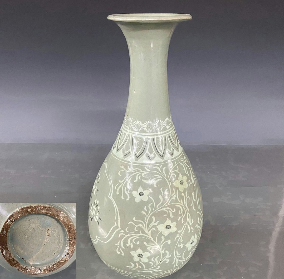 ◆羽彰・古美術◆A1138朝鮮古美術 朝鮮古陶 高麗磁 高麗青磁 古高麗 高麗青磁花卉玉壺春瓶