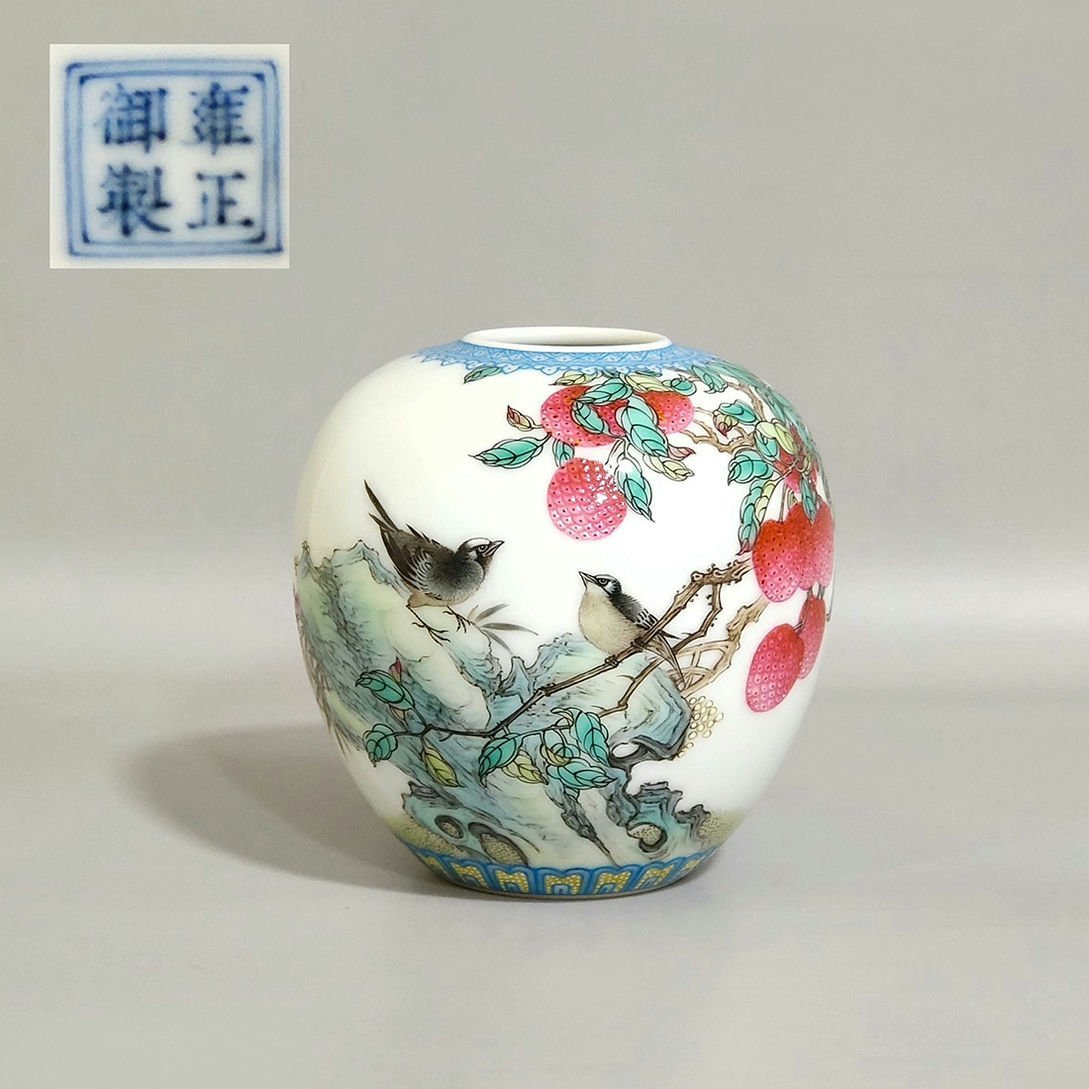 ◆羽彰・古美術◆A489清時代 雍正御製 粉彩花鳥紋水盂・古陶磁器 ・珍品旧蔵・時代物