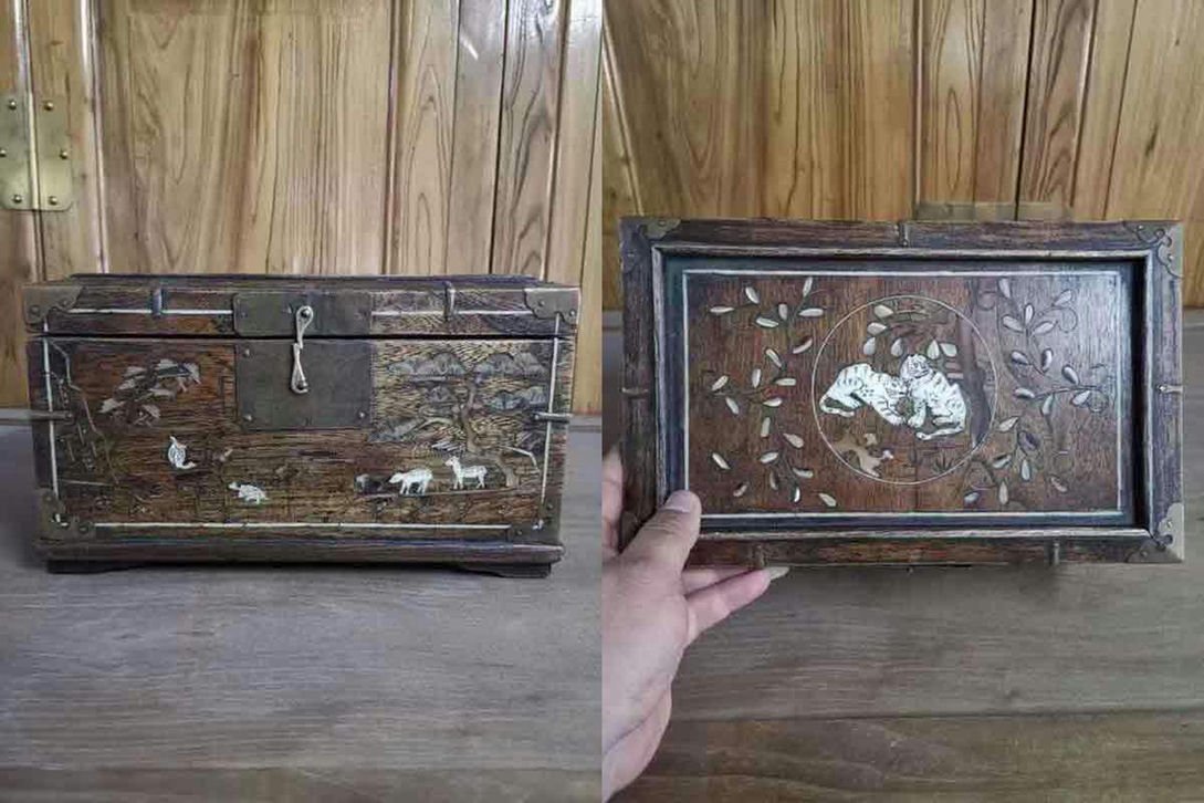◆羽彰・古美術◆A632朝鮮珍品旧蔵 朝鮮美術 李朝期 李朝象嵌木箱 時代物 朝鮮古家具