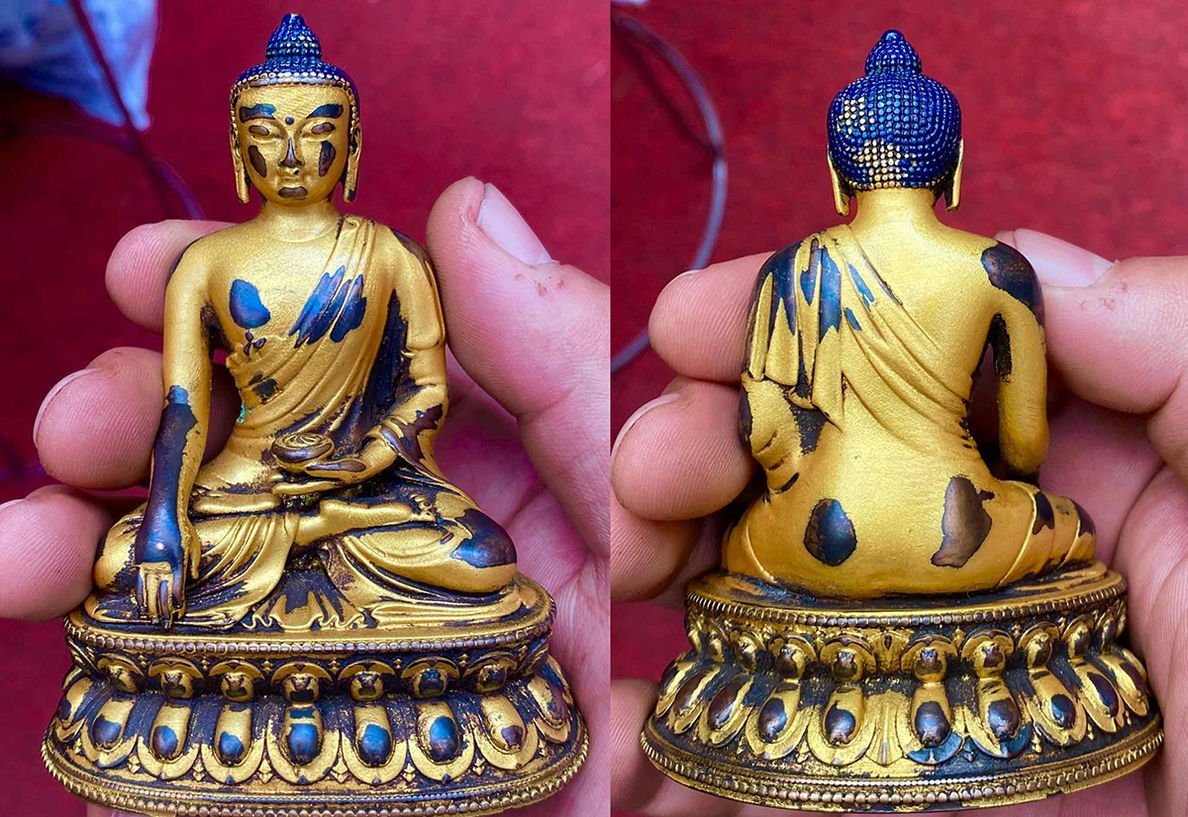 ◆羽彰・古美術◆A244清時代 仏教古美術 チベット密教 銅塗金 釈迦牟尼 仏像 細密造 寺院収蔵品