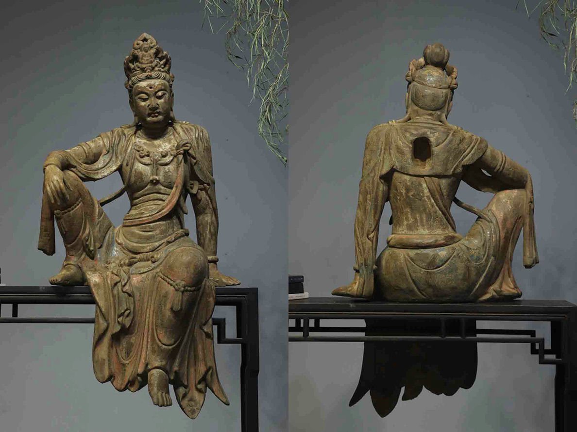 木像 聖観音菩薩 仏像 彫刻 手彫り 仏教 骨董 アンティーク 観音 日本