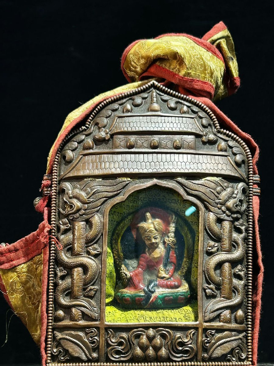 ◆羽彰・古美術◆A389清時代 仏教古美術 チベット密教 烏盒 銅塗銀 仏具 超絶技巧 高手すり 珍品旧蔵