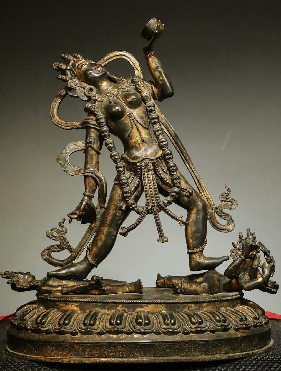 ◆羽彰・古美術◆A1116明時代 仏教古美術 チベット密教 銅塗金 空行母造像・超絶技巧 細工彫刻・仏像