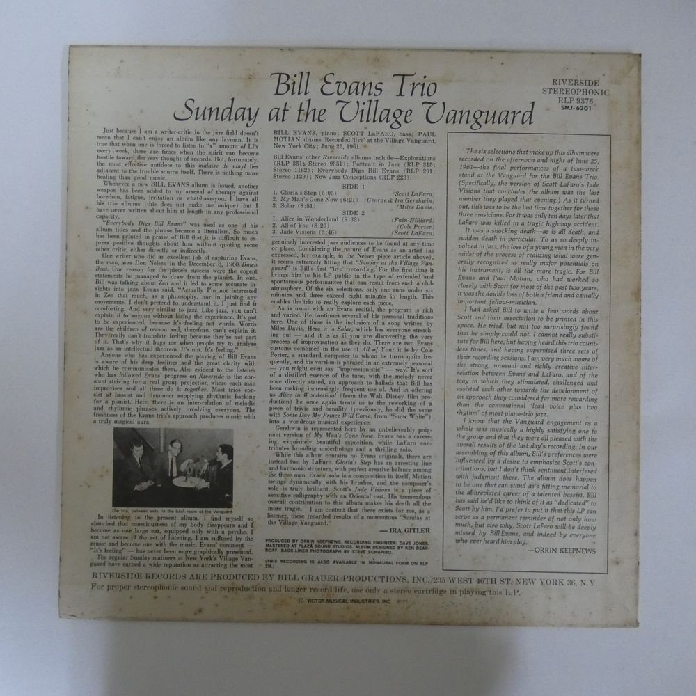 46047762;【国内盤/Riverside】ビル・エヴァンズ Bill Evans / Sunday At The Village Vanguard_画像2