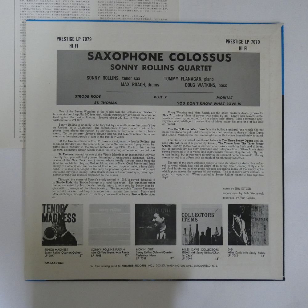 46047731;【国内盤/Prestige/MONO】Sonny Rollins / Saxophone Colossus_画像2