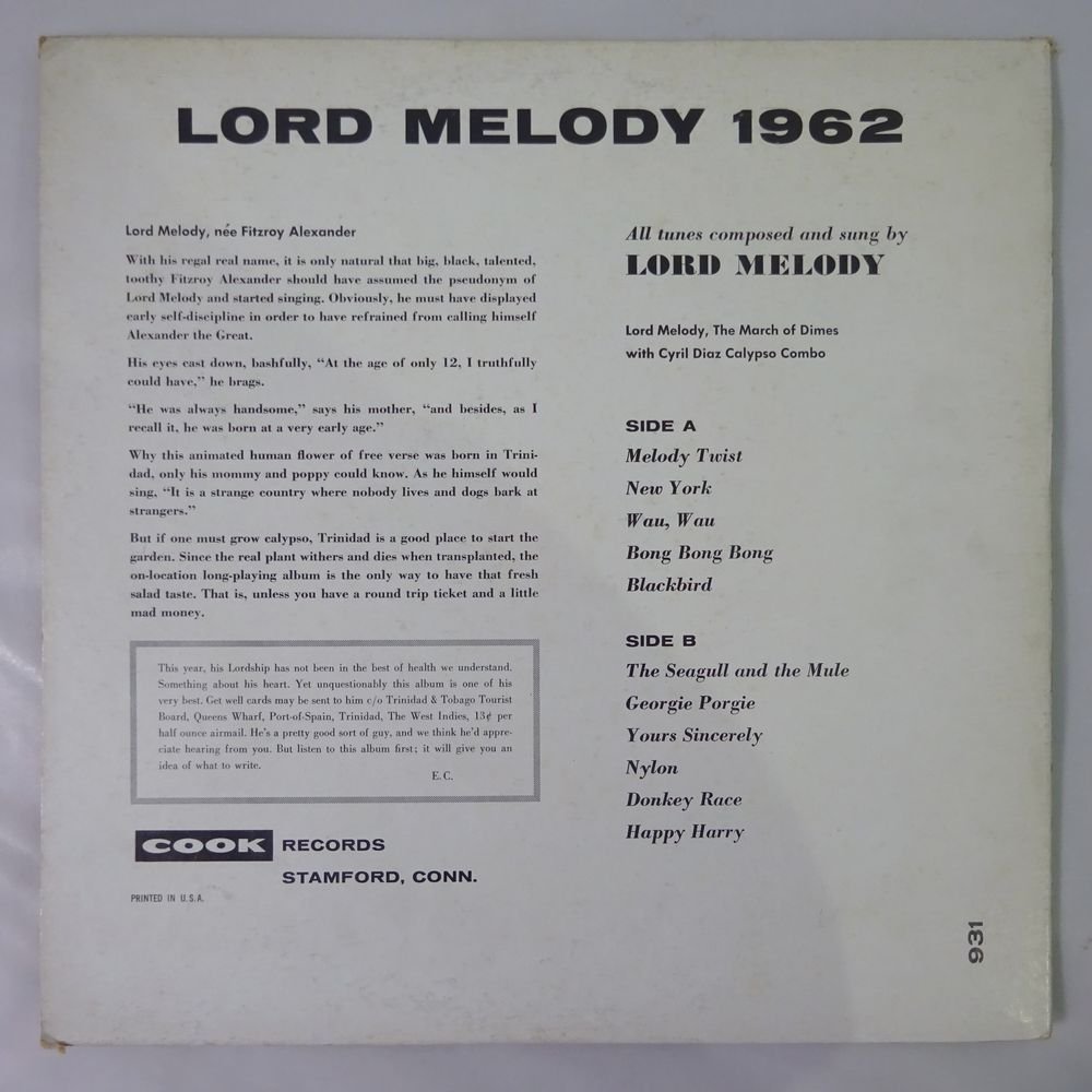 10015288;【US盤/Latin】Lord Melody / 1962_画像2