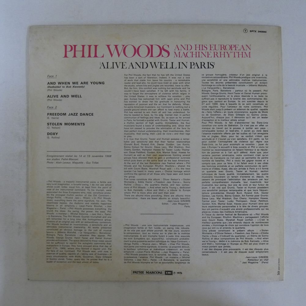 46049319;【France盤/コーティングジャケ】Phil Woods And His European Rhythm Machine / Alive And Well In Paris_画像2