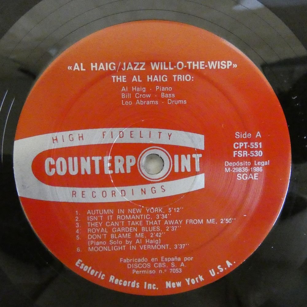 46049362;【Spain盤/FRESHSOUND】Al Haig / Jazz Will-O-The-Wisp_画像3