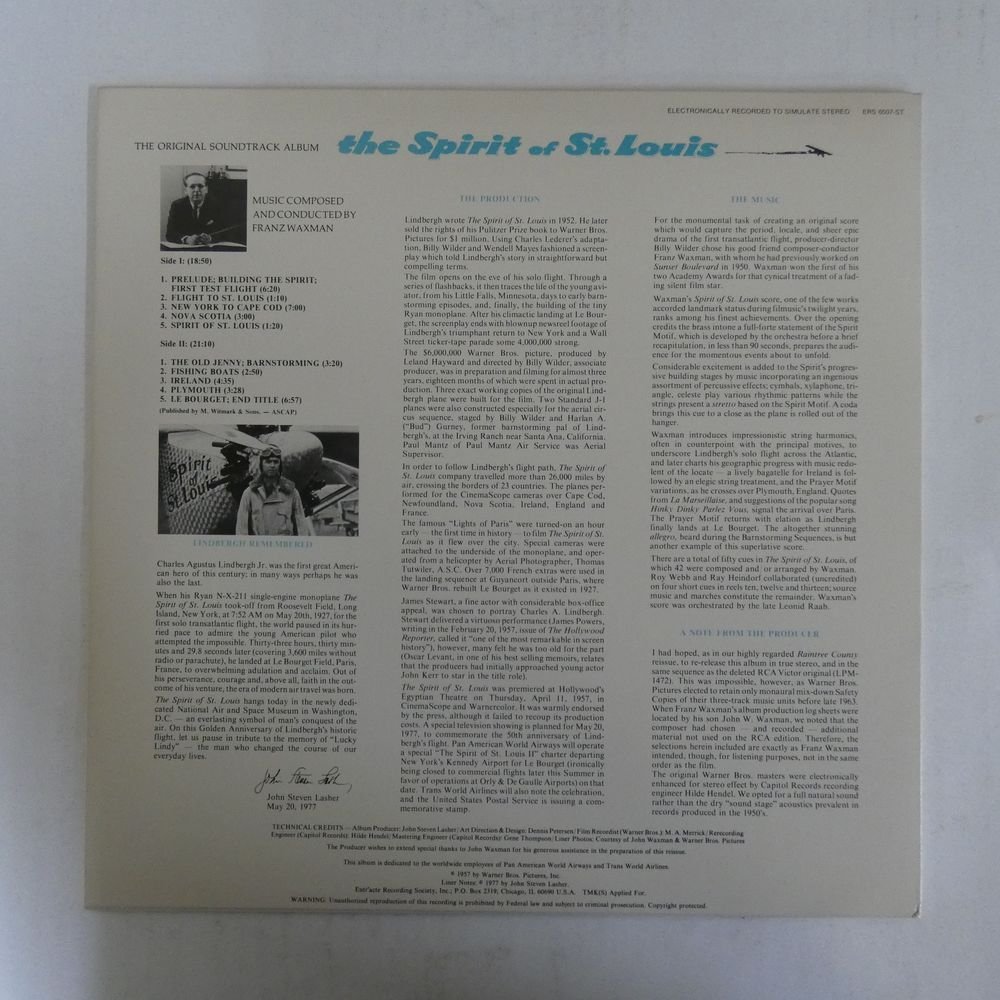 47038015;【US盤】Franz Waxman / The Spirit Of St. Louis 翼よ! あれが巴里の灯だ_画像2