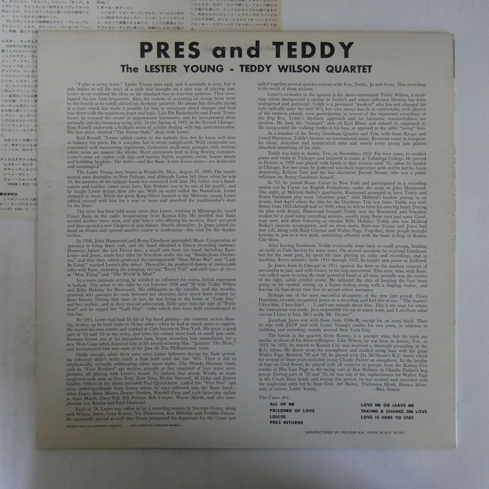 47038068;【国内盤/Verve/MONO】The Lester Young-Teddy Wilson Quartet / Pres and Teddy_画像2