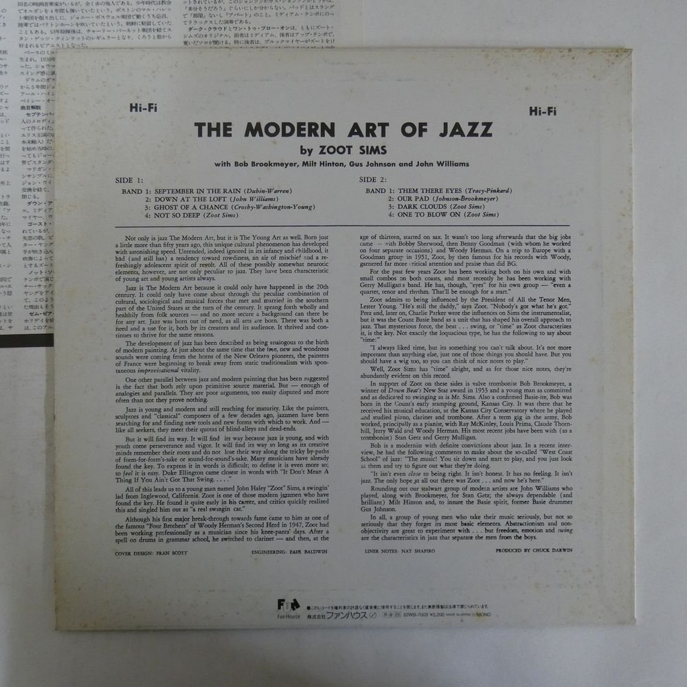 47038114;【国内盤/MONO】Zoot Sims / The Modern Art Of Jazz_画像2