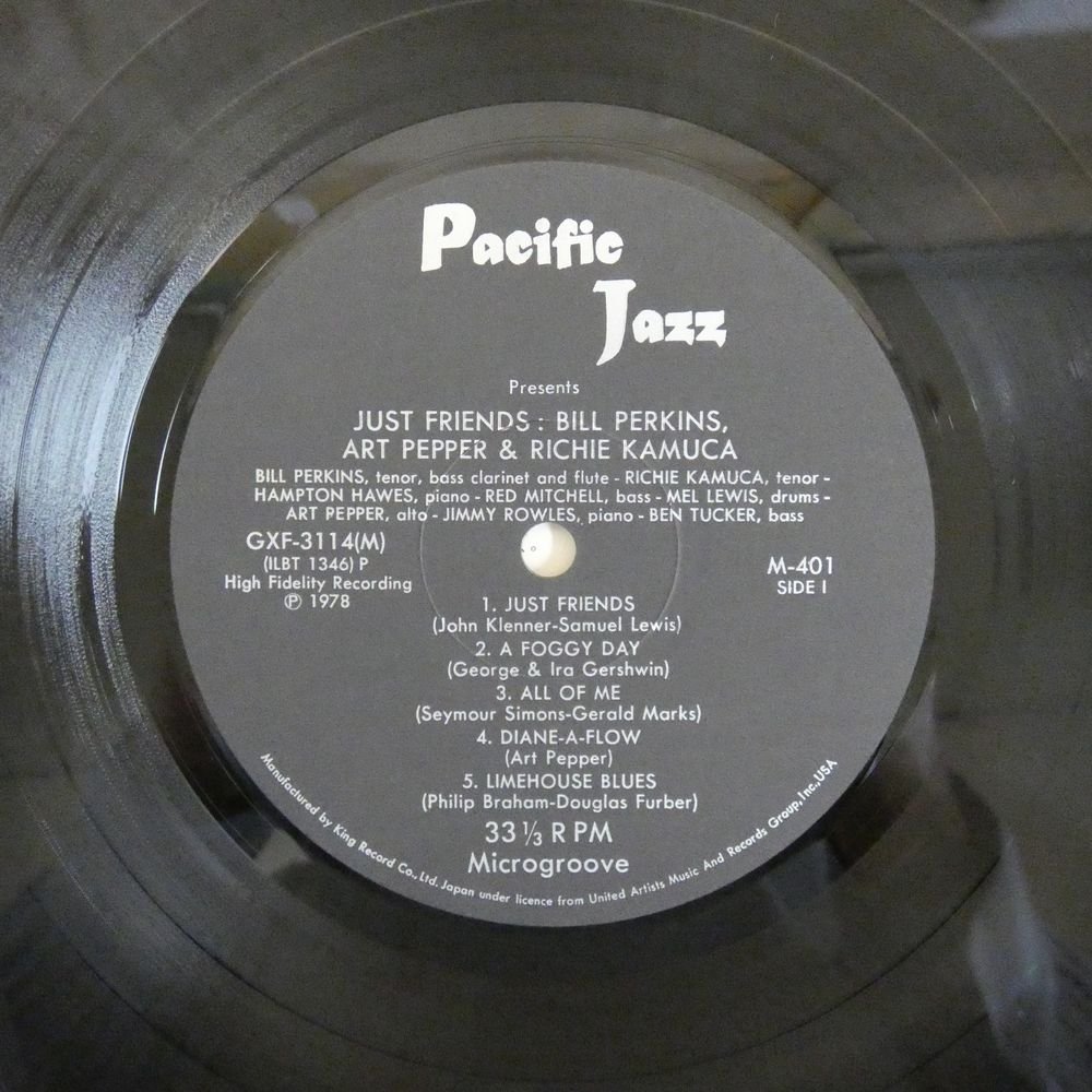 47038186;【国内盤/PacificJazz/MONO】Bill Perkins, Art Pepper & Richie Kamuca / Just Friends_画像3