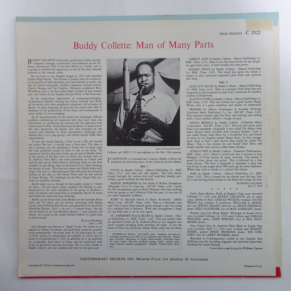 14025873;【US盤/CONTEMPORARY/艶黄ラベル/深溝/MONO】Buddy Collette / Man Of Many Parts_画像2