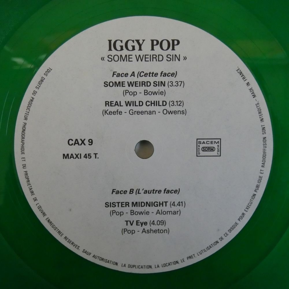 46050529;【France盤/12inch/Green Clear】Iggy Pop / Some Weird Sin (N.Y.C. Live Ritz 86)_画像3