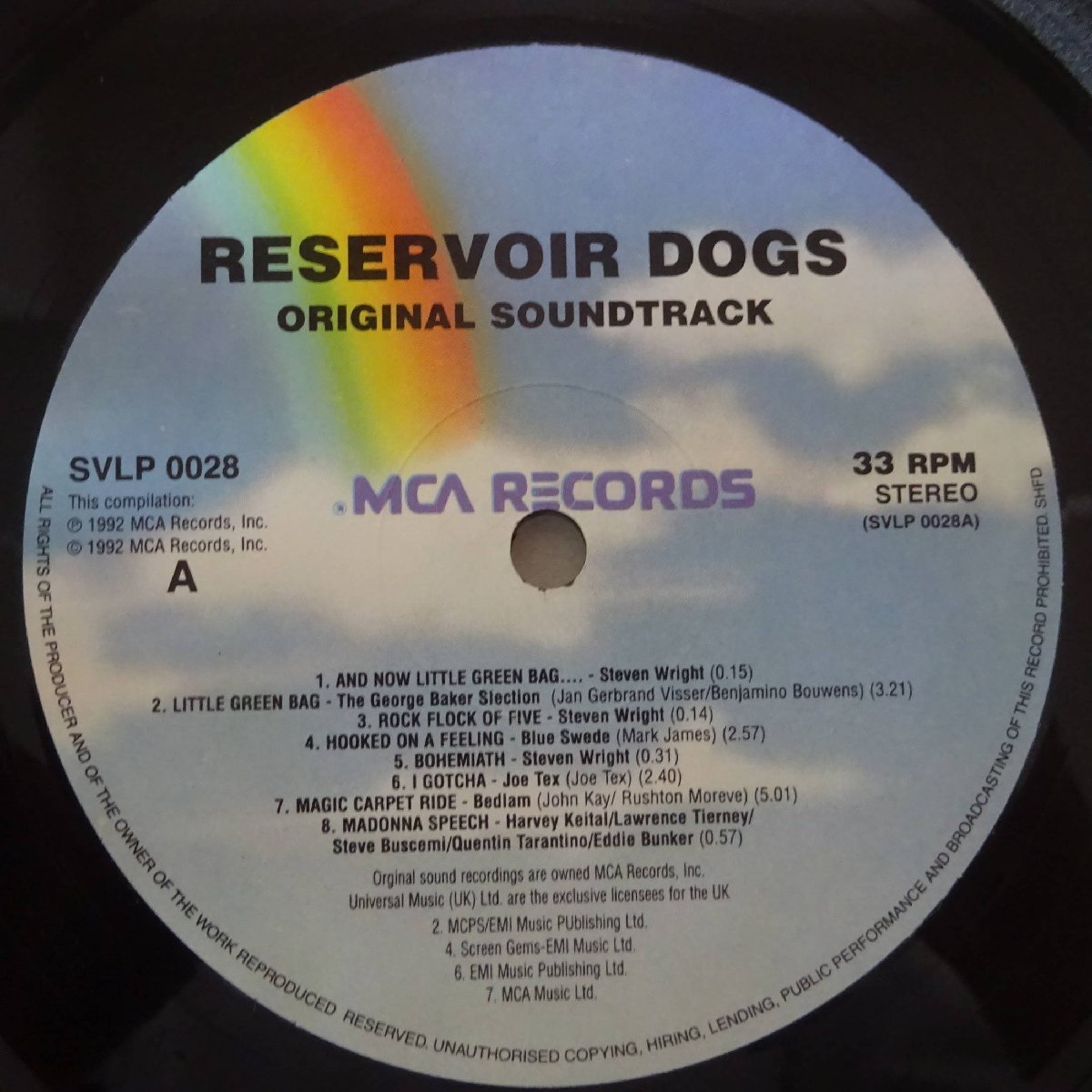 14025446;【UK盤/限定プレス/180g重量盤】Various / Reservoir Dogs (Music From The Original Motion Picture) レザボア・ドッグス_画像3