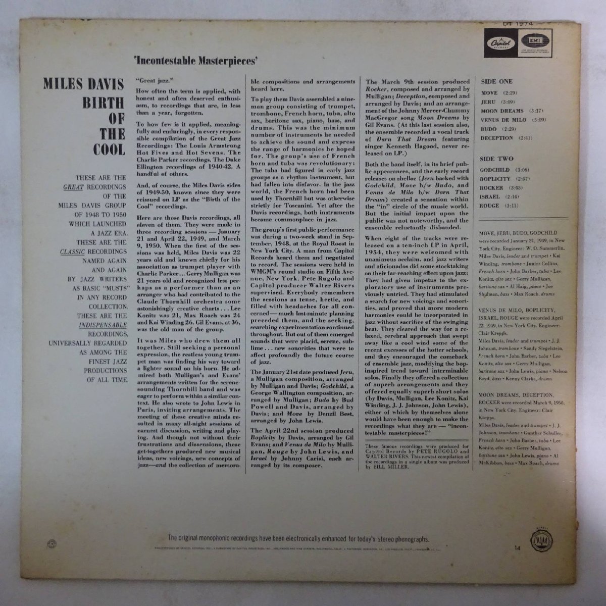 11175225;【US盤/Capitol】Miles Davis / Birth Of The Cool_画像1