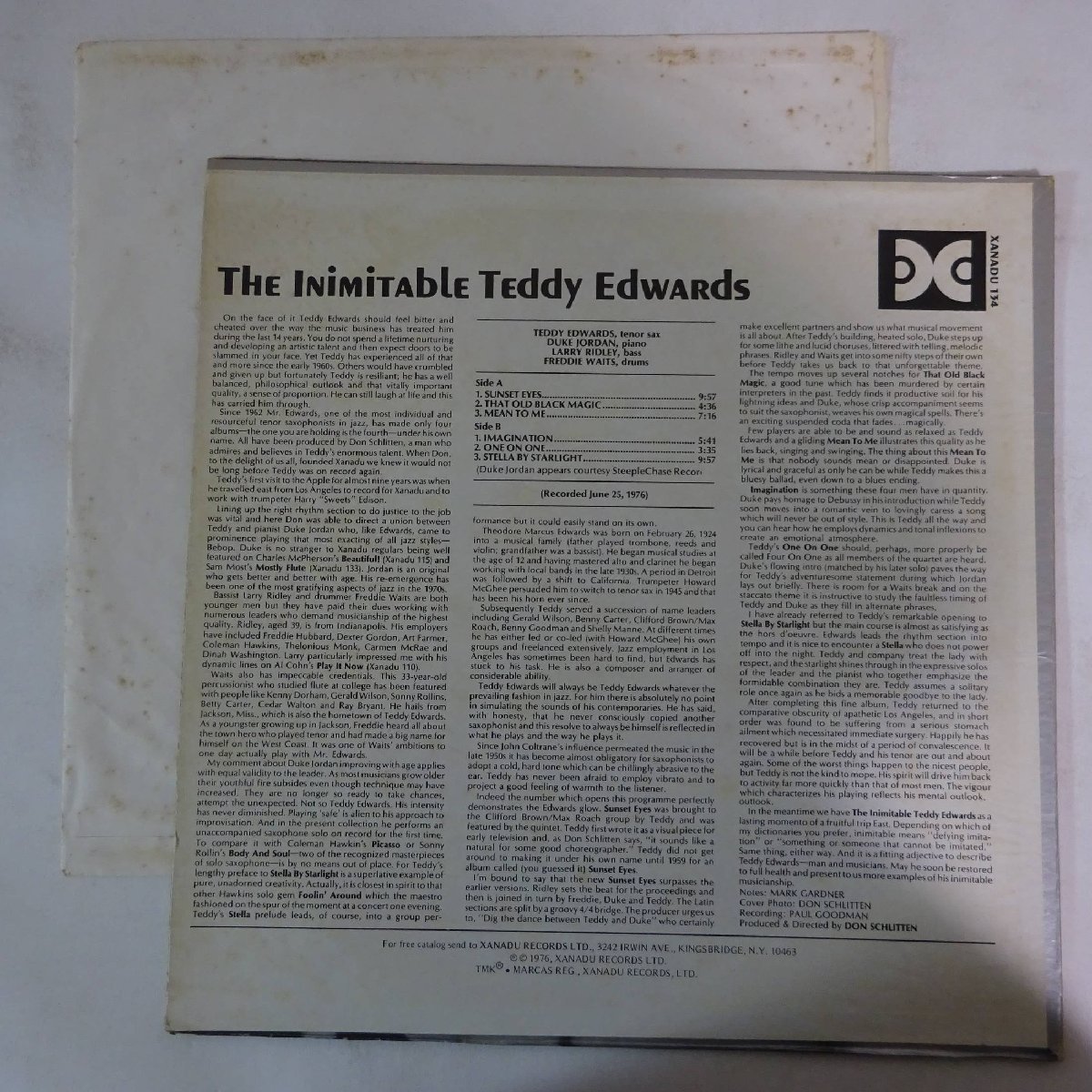 11175269;【US盤/Xanadu 】Teddy Edwards / The Inimitable_画像2