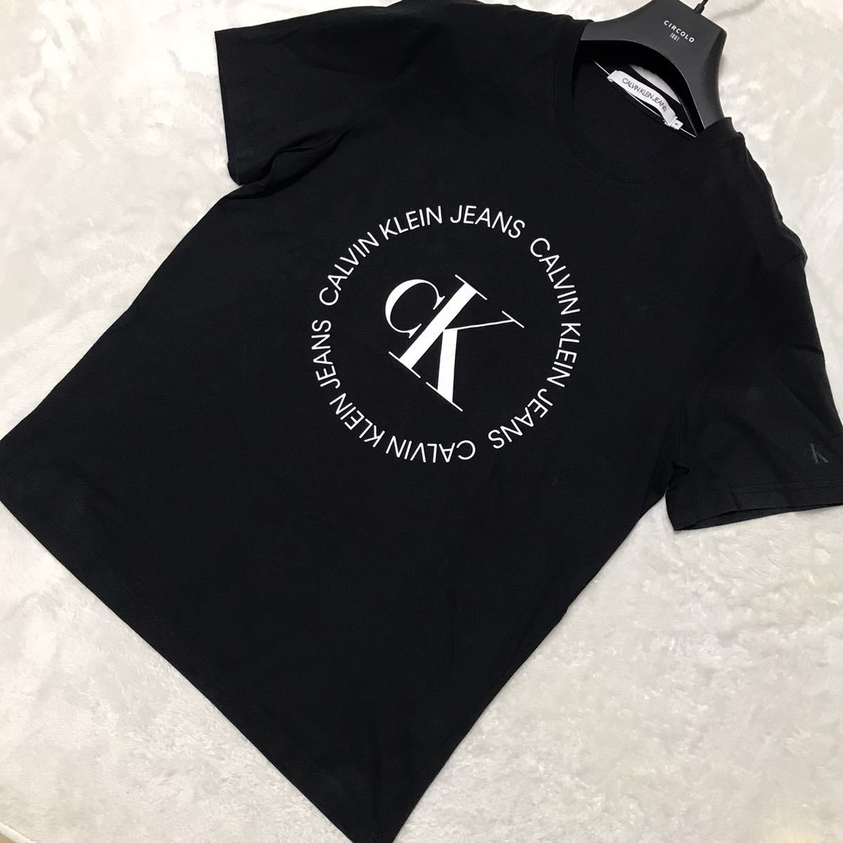 Calvin klein Jeans カルバンクラインジーンズ ロゴプリントTシャツ M〜L ブラック 黒 半袖 CK メンズ トップス_画像1