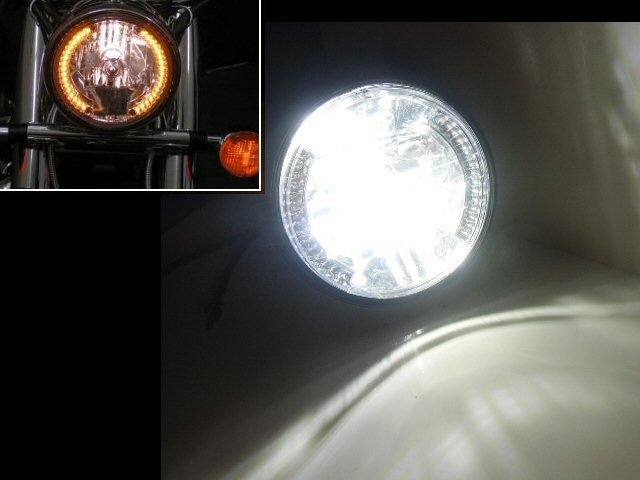 バイク 汎用 レンズ径 145mm マルチリフレクター ヘッドライト LED ウインカー デイライト H4 バルブ付 社外 ドレスアップ カブ モンキー D_画像2