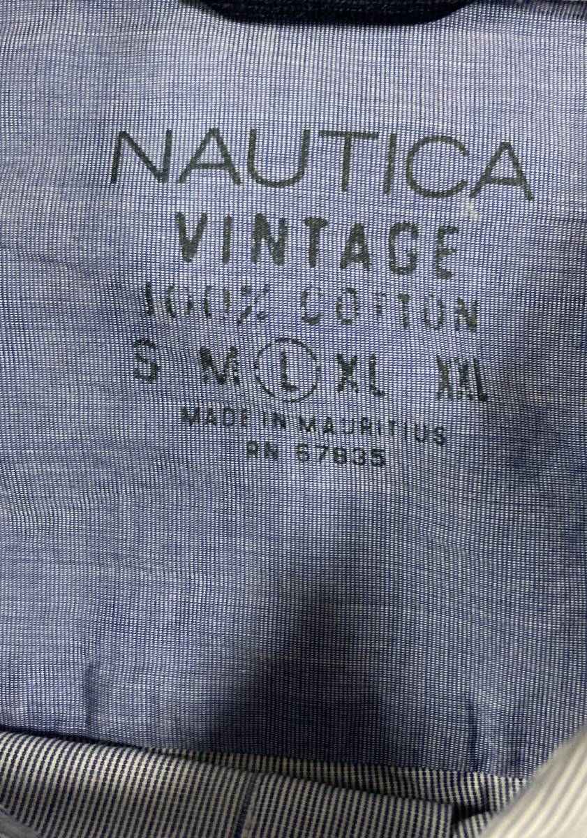 S-539 \1000即決セール USA輸入本場アメリカンカジュアル古着 NAUTICA ブルーのピンストライプ 長袖シャツ L (US-FIT)_画像4