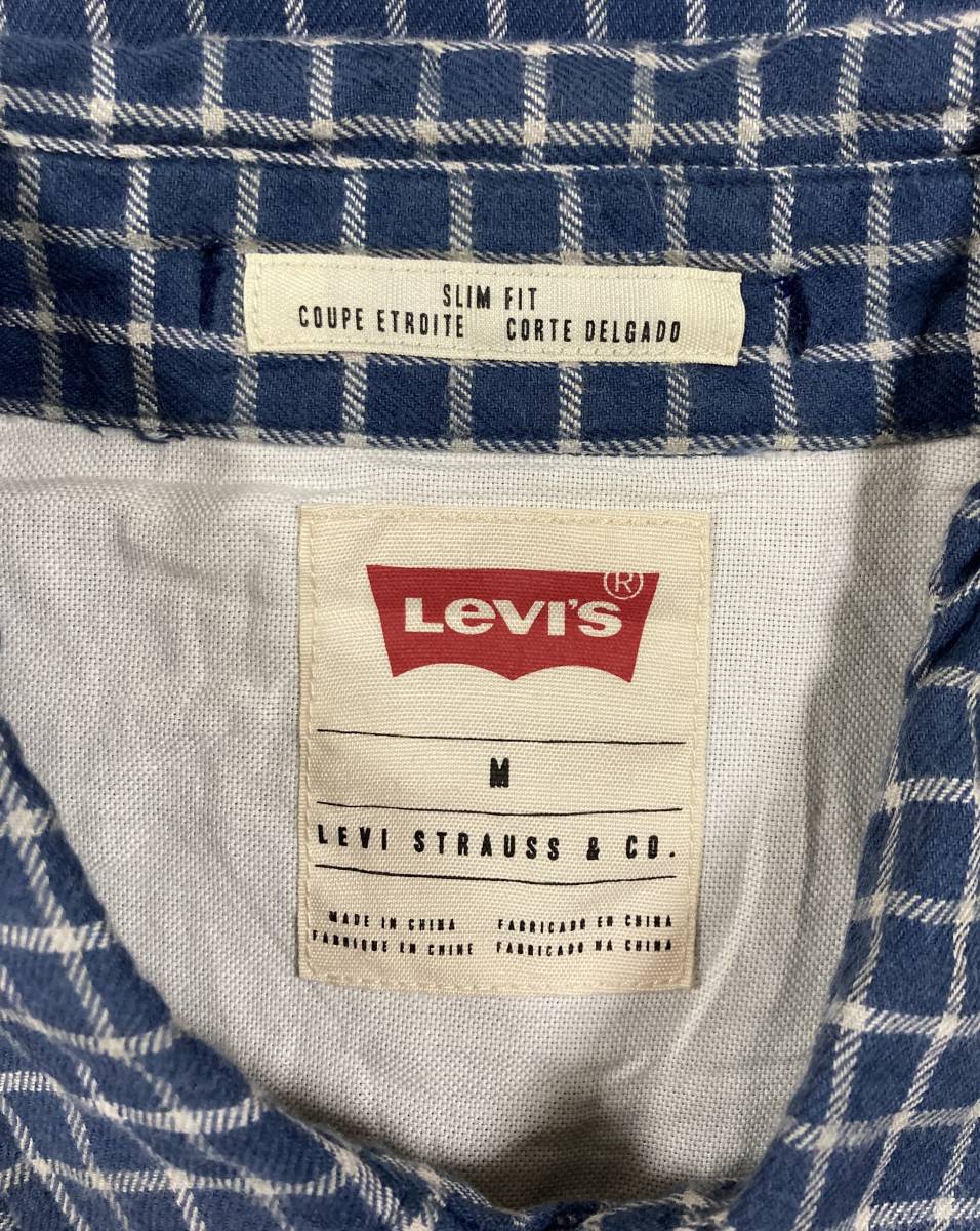 S-508 \1000即決セール USA輸入本場アメリカンカジュアル古着 Levi's ブルー系チェック 長袖ライトネルウエスタンシャツ M (US=FIT)の画像4