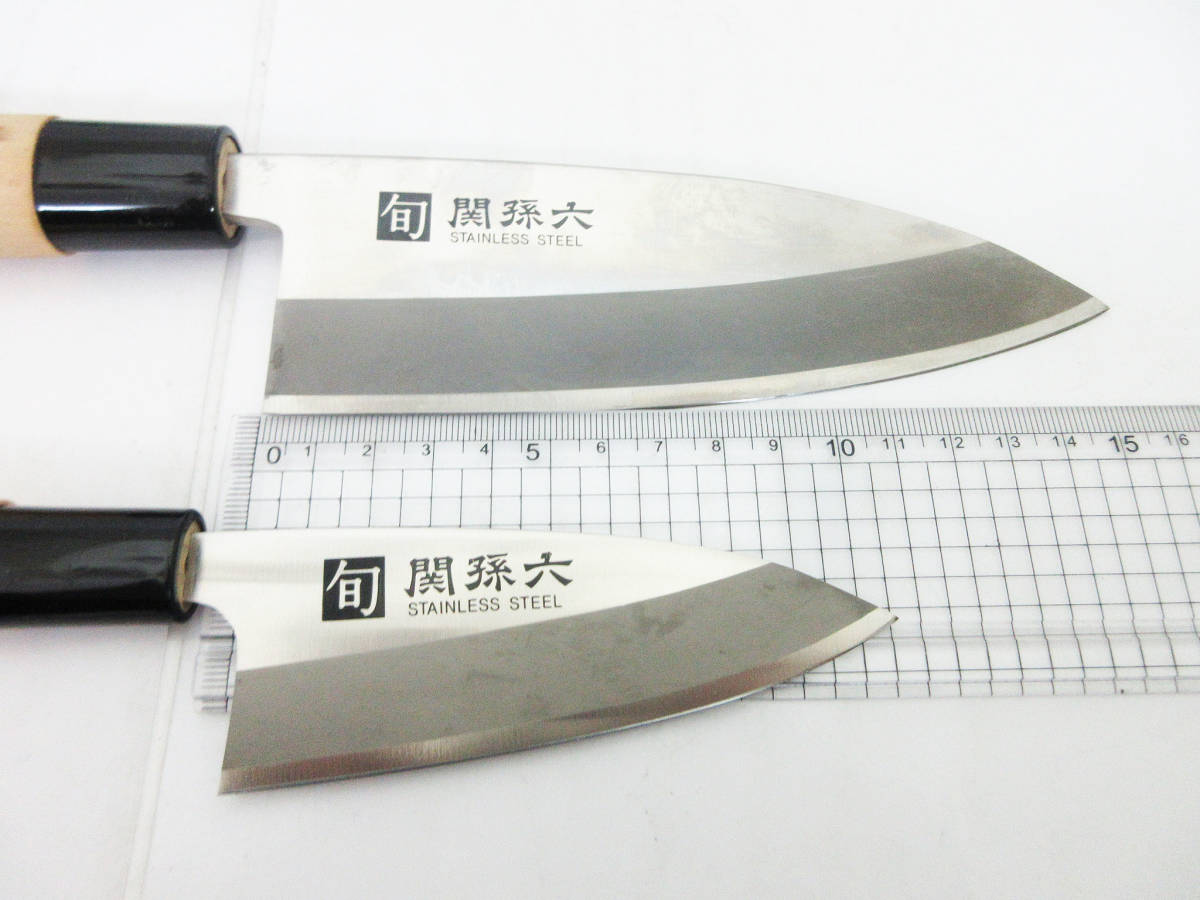 F8330【包丁 3本セット】関孫六 旬★小出刃包丁 刃渡り 10.5cm　出刃包丁 15.5cm 刺身包丁15.5cm★料理包丁★未使用★_画像2