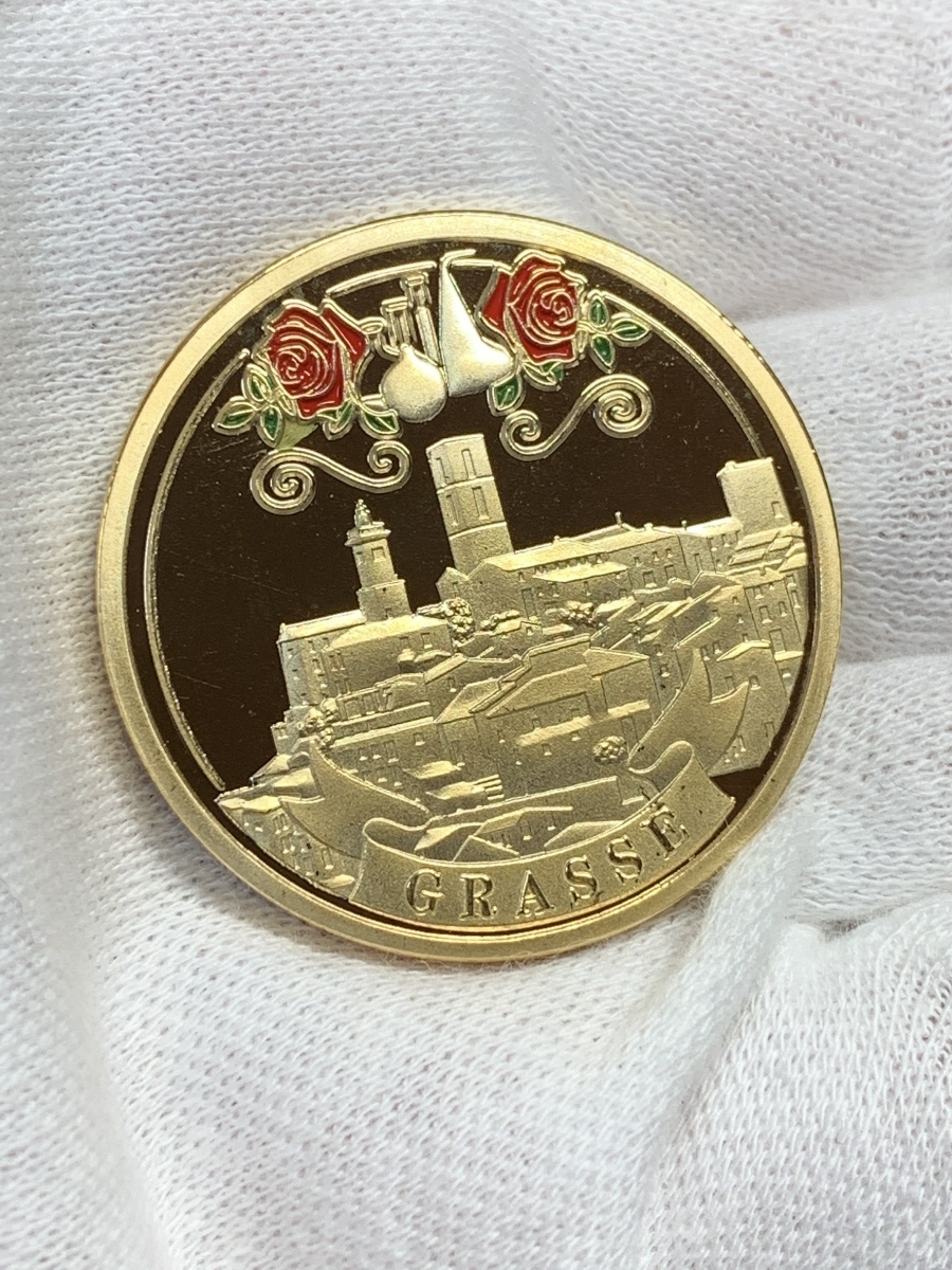 【Ωコイン】ノルマンディー紋章　フランスグラーセ土産　記念コイン メダル 24KGP金ゴールド仕上げ　k30_画像5