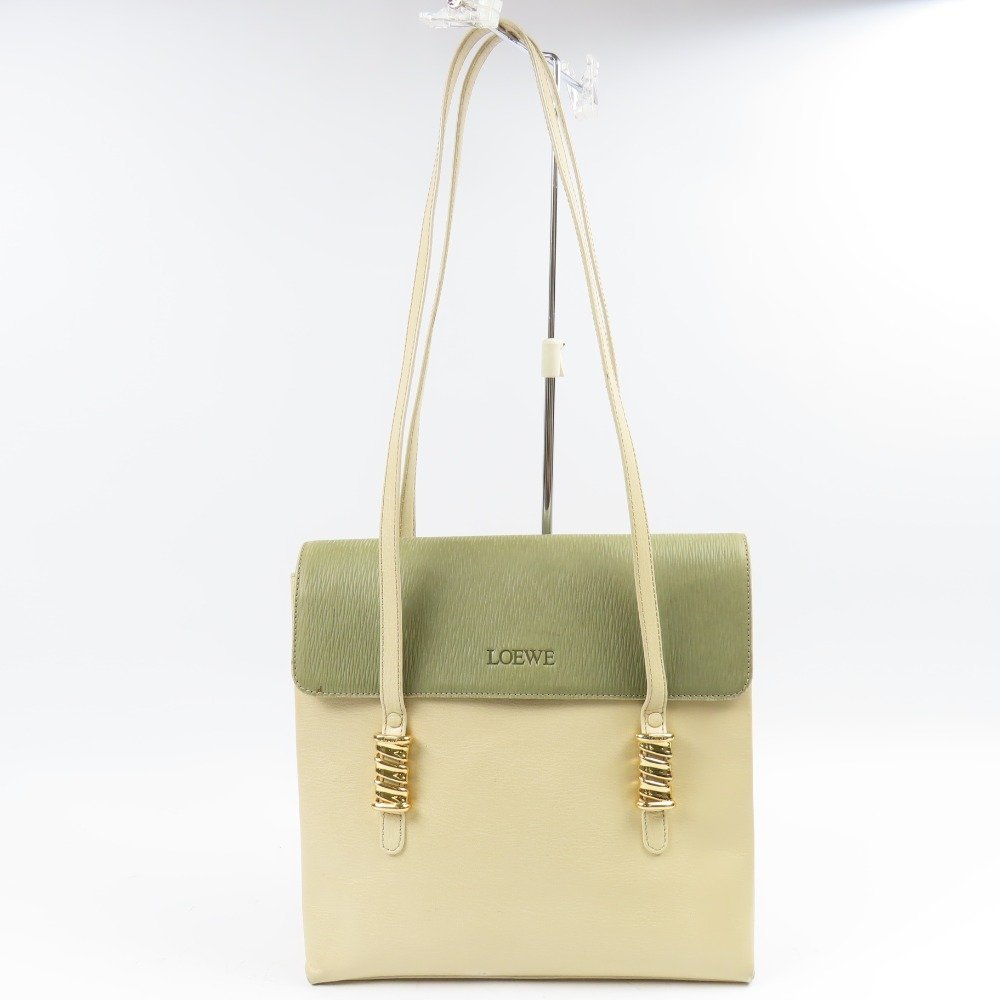 67459★1円スタート★LOEWE ロエベ 中極美品 ベラスケス ロゴ ヴィンテージ ショルダーバッグ レザー アイボリー_画像1