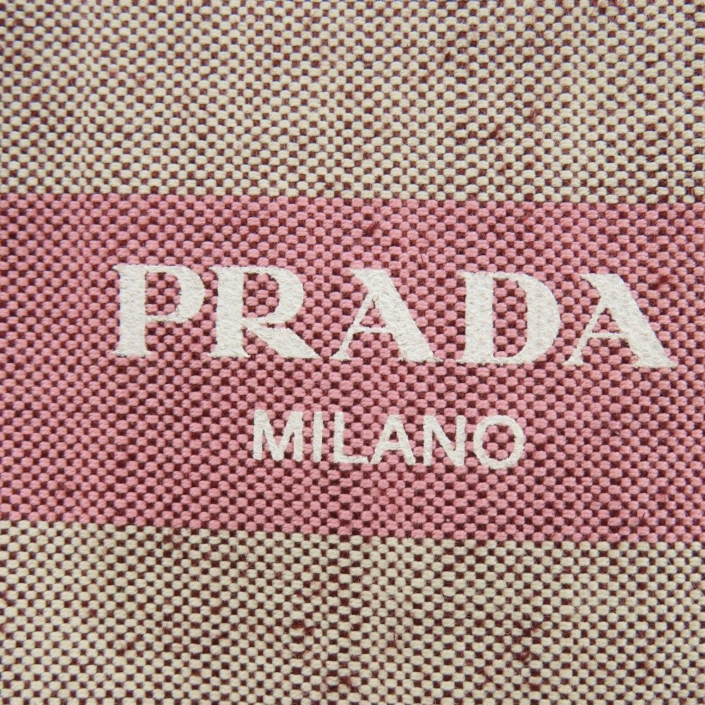 67742★1円スタート★PRADA プラダ 新品同様美品 ロゴ ポーチ付き ショルダーバッグ トートバッグ キャンバス レザー ベージュ_画像6