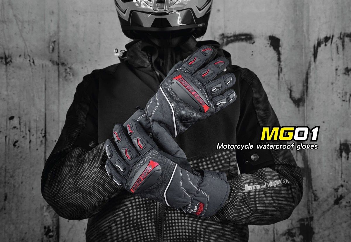 バイク グローブ MG01 手袋 冬 ウインター 防水 スマホ 裏起毛 赤黒 赤白黒 Ｍ Ｌ ＸＬ ２ＸＬ