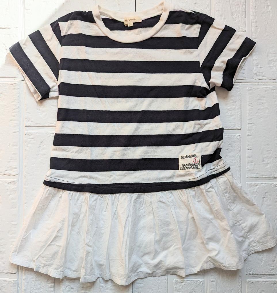 [ beautiful goods ] free shipping *HUSHUSH HusHush short sleeves tops Short One-piece tunic size 130 border frill Logo *