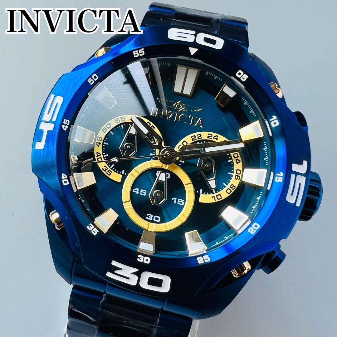 INVICTA インビクタ 腕時計 メンズ ブルー 新品 クォーツ 電池式 クロノグラフ 青 ブランド 専用ケース付属 重量感 ゴツゴツ感_画像1