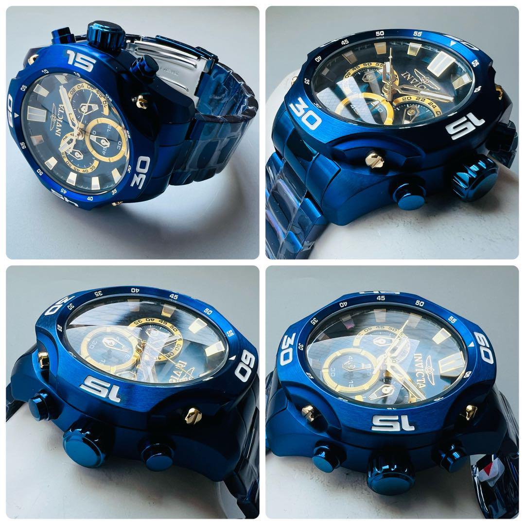 INVICTA インビクタ 腕時計 メンズ ブルー 新品 クォーツ 電池式 クロノグラフ 青 ブランド 専用ケース付属 重量感 ゴツゴツ感_画像7