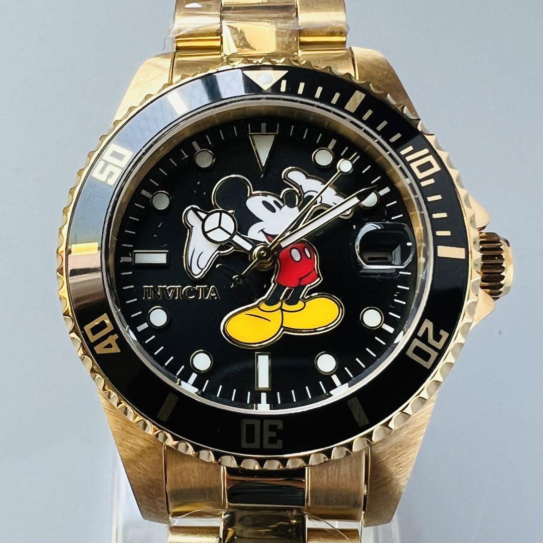 世界限定品 インビクタ 腕時計 レディース ゴールド 新品 ディズニー ミッキー クォーツ 電池 ブラック おしゃれ かわいい 専用ケース付属の画像2