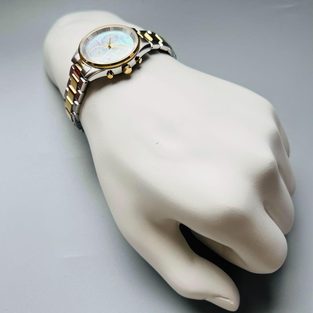 CITIZEN シチズン エコドライブ レディース腕時計 展示品シルバー クロノグラフ ローズゴールド アクセサリー プレゼント マザーオブパール
