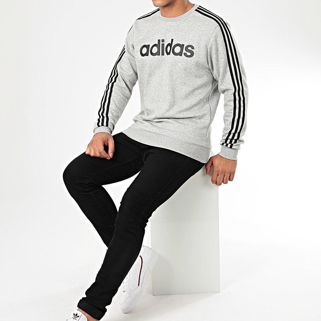 ★アディダス ADIDAS 新品 メンズ エッセンシャルズ 3ストライプス スウェットシャツ 裏毛 トレーナー 灰 Mサイズ[EI4902-M] 二 壱★QWER_画像3