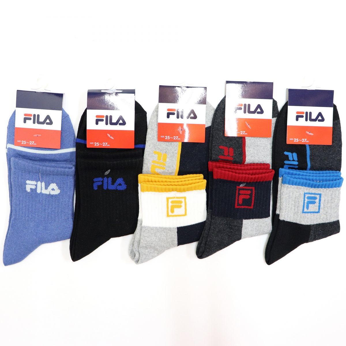 ★フィラ FILA 新品 メンズ お買い得！ カジュアル ロゴ入り ソックス 靴下 5足セット 5足組 SET 25-27CM [FFUKU1]一 WEA★QWER QQAA_画像1