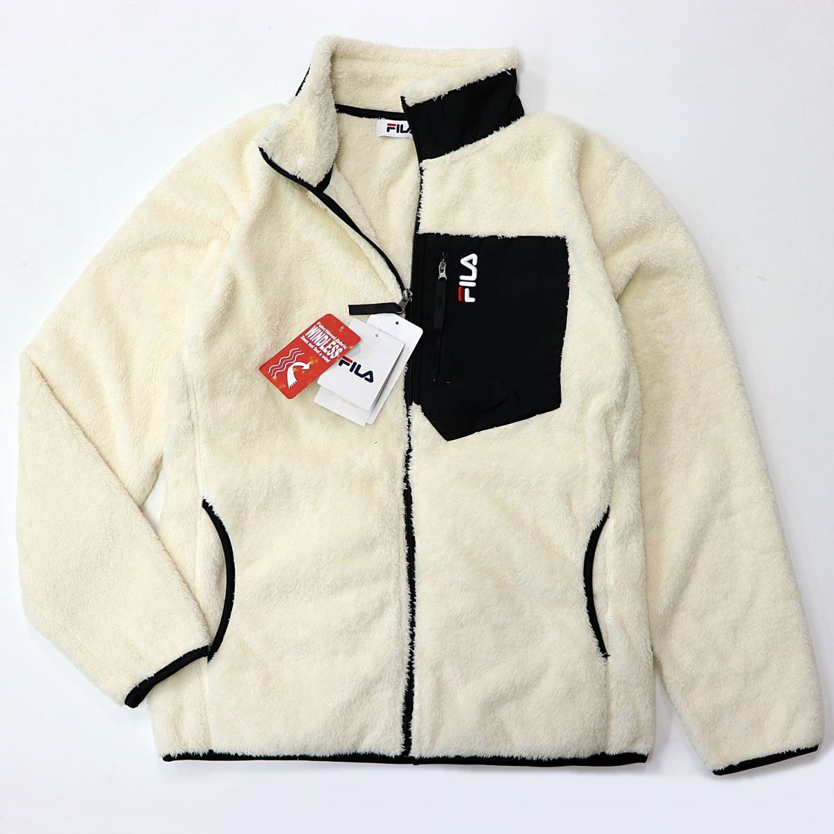 ★フィラ FILA 新品 メンズ 暖かい ボア フリース 保温 防寒 防風 ジャケット アウター ブルゾン Mサイズ[442344-OWT-M] 一 三 壱★QWER★_画像2