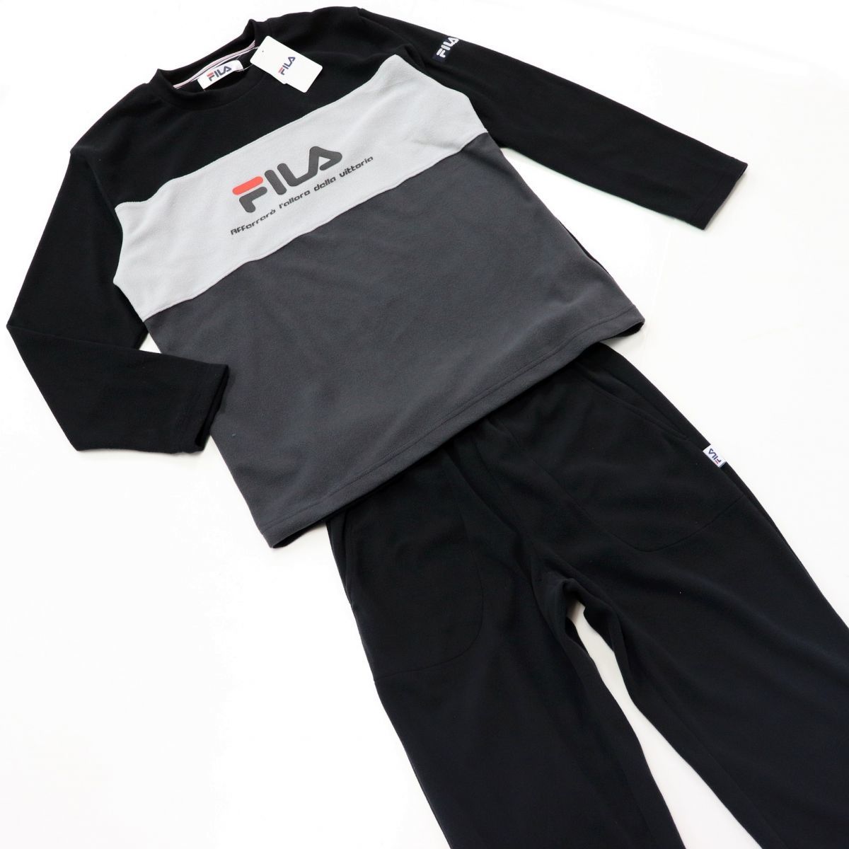 ★フィラ FILA 新品 メンズ 暖かい 保温 フリース トレーナー パンツ 上下セット SET スーツ Lサイズ[SET203116GA-N9-L] 一 五 弐★QWER_画像2