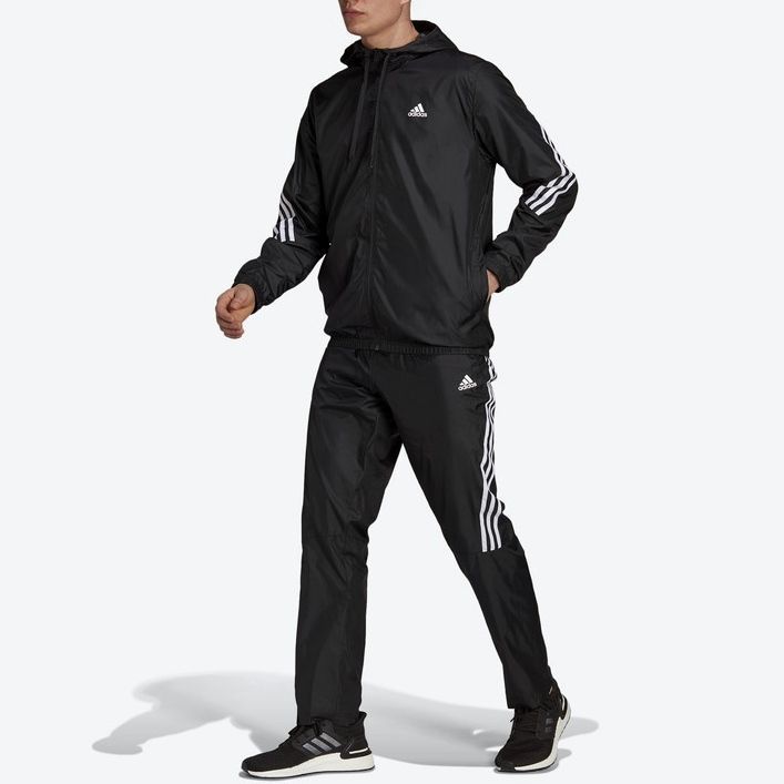 ★アディダス ADIDAS 新品 メンズ 快適 定番 裏メッシュ ウーブン トラックスーツ 上下セット スーツ 黒 Mサイズ[SETH15580-M] 五 壱★QWER_画像2