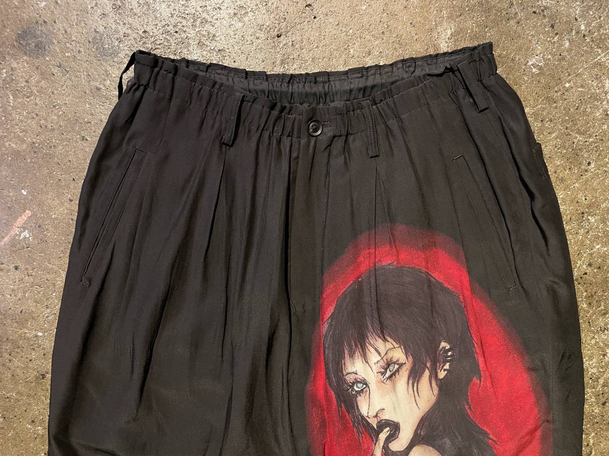 Yohji Yamamoto POUR HOMME ヨウジヤマモト プールオム 22ss 2022ss グラフィック クロップドパンツ シルク 絹 2 HG-P54-432_画像2