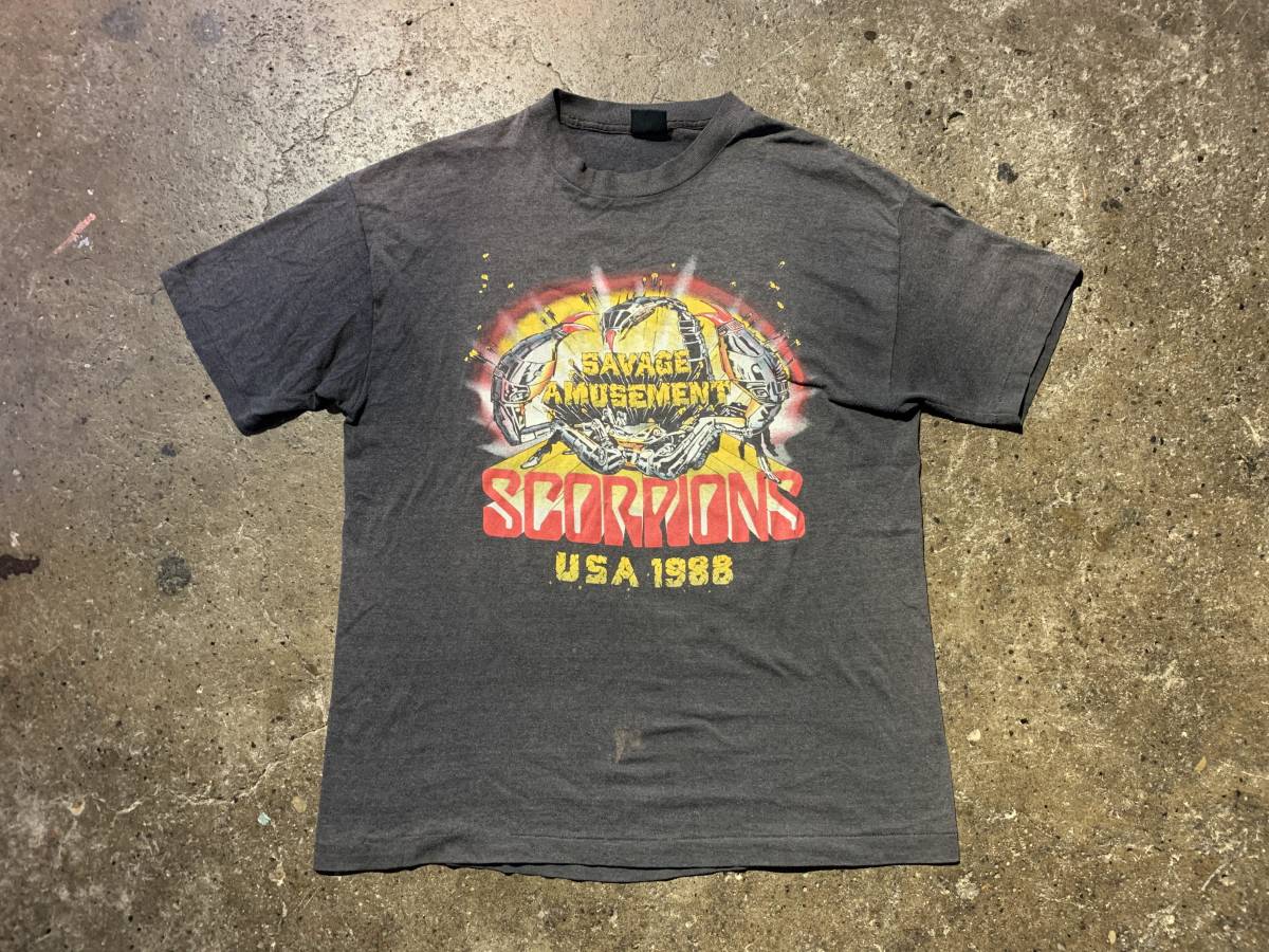 VINTAGE 80s USA製 SCORPIONS SAVAGE AMUSEMENT TOUR 1988 Tシャツ touch of gold XL スコーピオンズ