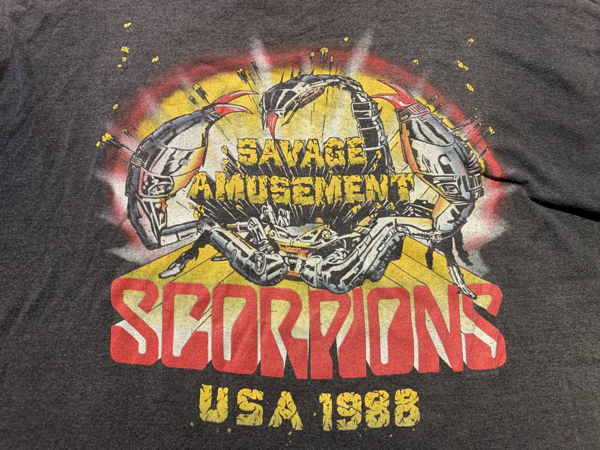 VINTAGE 80s USA製 SCORPIONS SAVAGE AMUSEMENT TOUR 1988 Tシャツ touch of gold XL スコーピオンズ_画像3