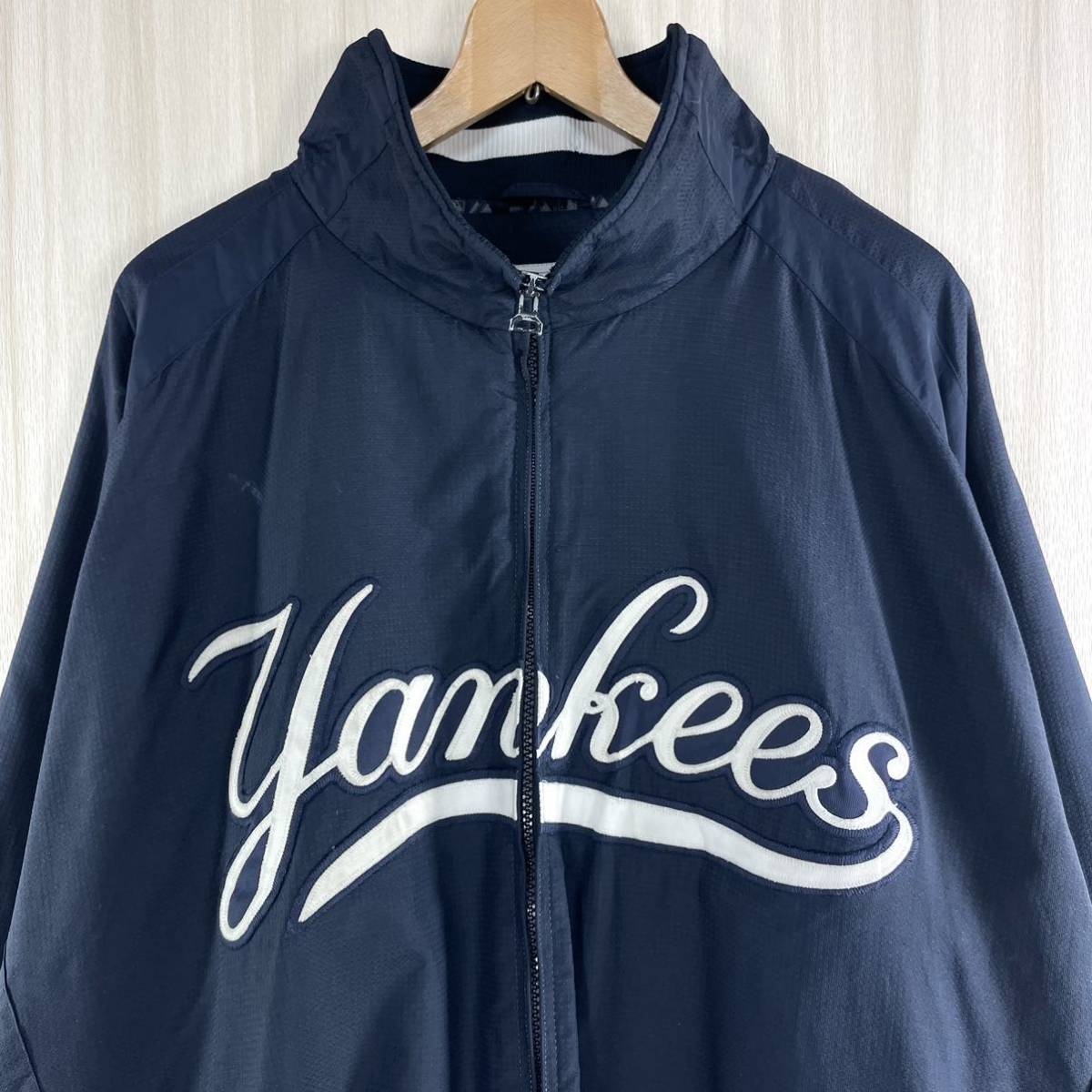 【入手困難】マジェステック MLB メジャー ニューヨーク・ヤンキース ビッグロゴ フリース裏地 2XL スタジャン ジャケット ネイビー 古着_画像5