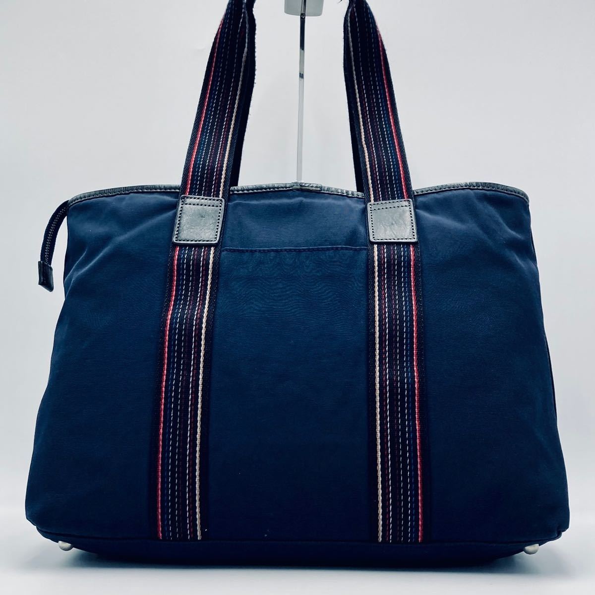 1円~ 極美品 Paul Smith ポールスミス マルチストライプ メンズ ビジネスバッグ トートバッグ ブリーフケース レザー A4/PC 肩掛け 通勤 紺_画像3