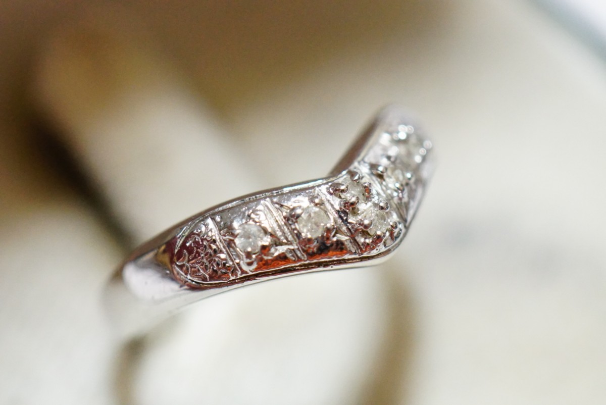 522 天然ダイヤモンド シルバー リング 指輪 約14号 ヴィンテージ アクセサリー SILVER刻印 ビンテージ アンティーク 宝石 ダイヤ 装飾品_画像3